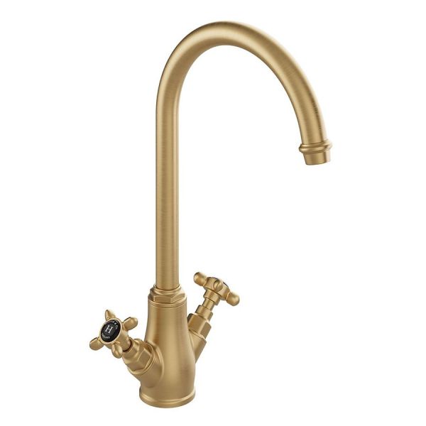 Vado Booth &amp; Co Axbridge Black Cross Brushed Brass Mono Kitchen Mixer Tap