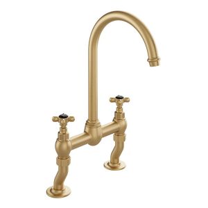 Vado Booth & Co Axbridge Black Cross Brushed Brass Bridge Kitchen Mixer Tap