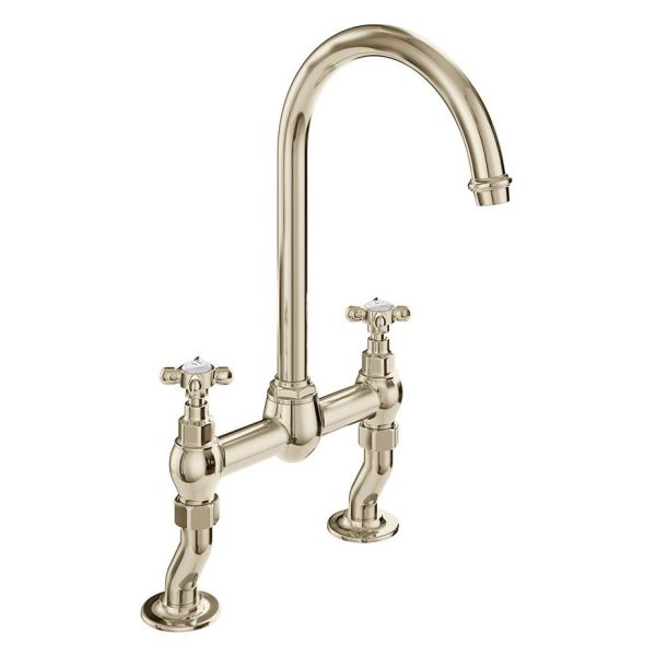 Vado Booth &amp; Co Axbridge Cross Nickel Bridge Kitchen Mixer Tap