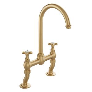 Vado Booth & Co Axbridge Cross Brushed Brass Bridge Kitchen Mixer Tap