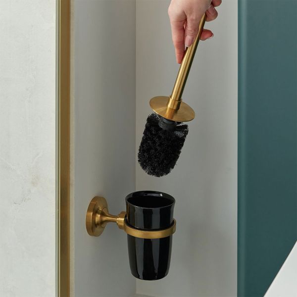 Vado Booth &amp; Co Black Axbridge Brushed Brass Toilet Brush Set #3