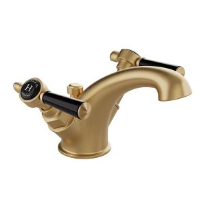 Vado Booth & Co Axbridge Black Lever Brushed Brass Mono Basin Mixer Tap with Pop Up Waste