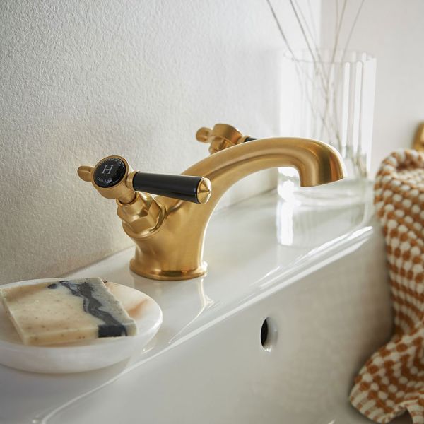 Vado Booth &amp; Co Axbridge Black Lever Brushed Brass Mono Basin Mixer Tap #2