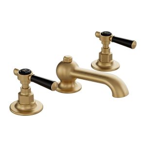 Vado Booth & Co Axbridge Black Lever Brushed Brass Deck Mounted 3 Hole Basin Mixer Tap with Pop Up Waste