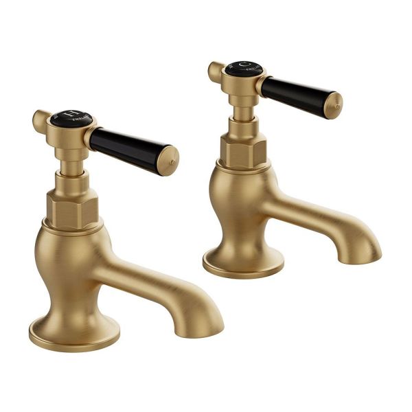 Vado Booth &amp; Co Axbridge Black Lever Brushed Brass Basin Pillar Taps