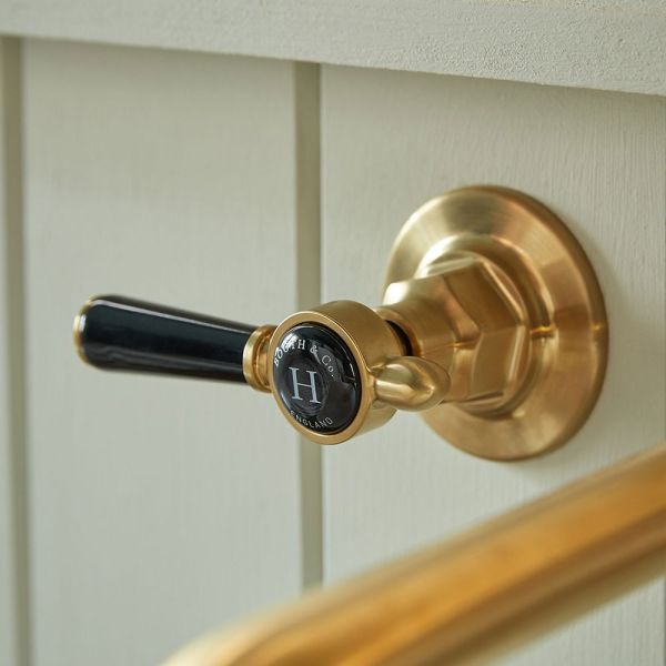 Vado Booth &amp; Co Axbridge Black Lever Brushed Brass Wall Mounted 3 Hole Basin Mixer Tap #2