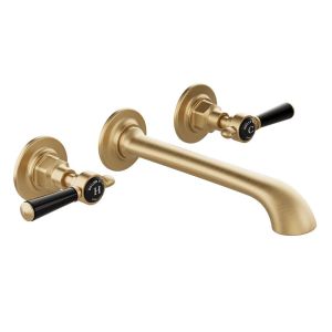 Vado Booth & Co Axbridge Black Lever Brushed Brass Wall Mounted 3 Hole Basin Mixer Tap