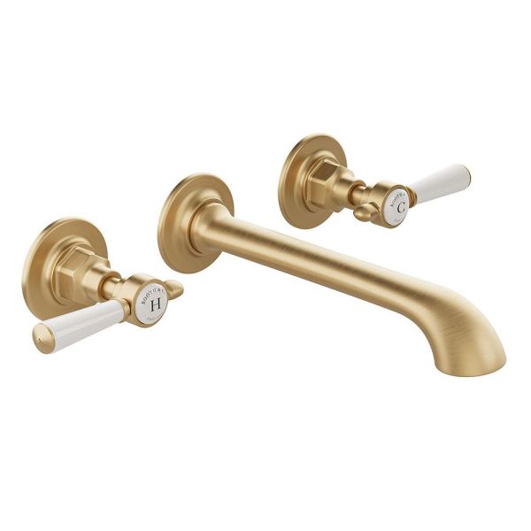 Vado Booth &amp; Co Axbridge Lever Brushed Brass Wall Mounted 3 Hole Basin Mixer Tap