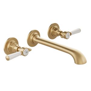 Vado Booth & Co Axbridge Lever Brushed Brass Wall Mounted 3 Hole Basin Mixer Tap