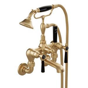 Vado Booth & Co Axbridge Black Lever Brushed Brass Wall Mounted Bath Shower Mixer Tap