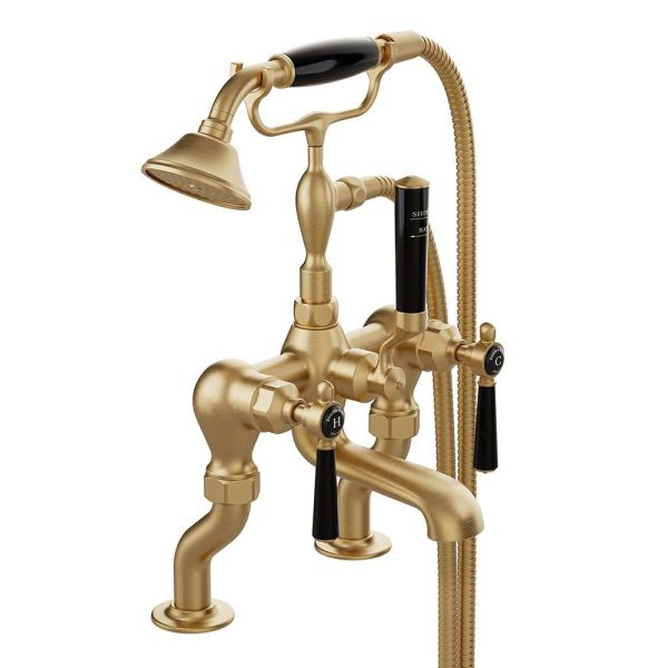 Vado Booth &amp; Co Axbridge Black Lever Brushed Brass Bath Shower Mixer Tap