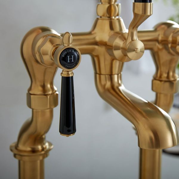 Vado Booth &amp; Co Axbridge Black Lever Brushed Brass Floor Standing Bath Shower Mixer Tap #4