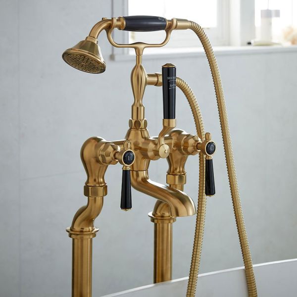 Vado Booth &amp; Co Axbridge Black Lever Brushed Brass Floor Standing Bath Shower Mixer Tap #5