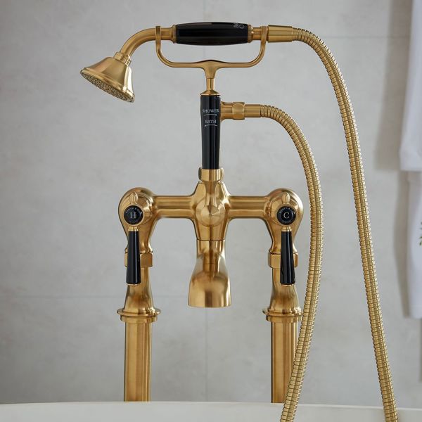 Vado Booth &amp; Co Axbridge Black Lever Brushed Brass Floor Standing Bath Shower Mixer Tap #2