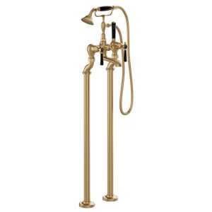 Vado Booth & Co Axbridge Black Lever Brushed Brass Floor Standing Bath Shower Mixer Tap