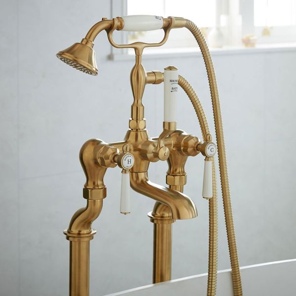 Vado Booth &amp; Co Axbridge Lever Brushed Brass Floor Standing Bath Shower Mixer Tap #5