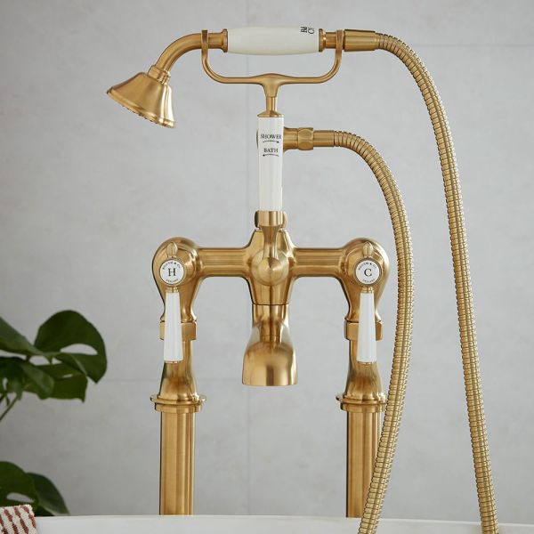 Vado Booth &amp; Co Axbridge Lever Brushed Brass Floor Standing Bath Shower Mixer Tap #2