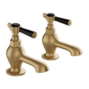 Vado Booth & Co Axbridge Black Lever Brushed Brass Bath Pillar Taps