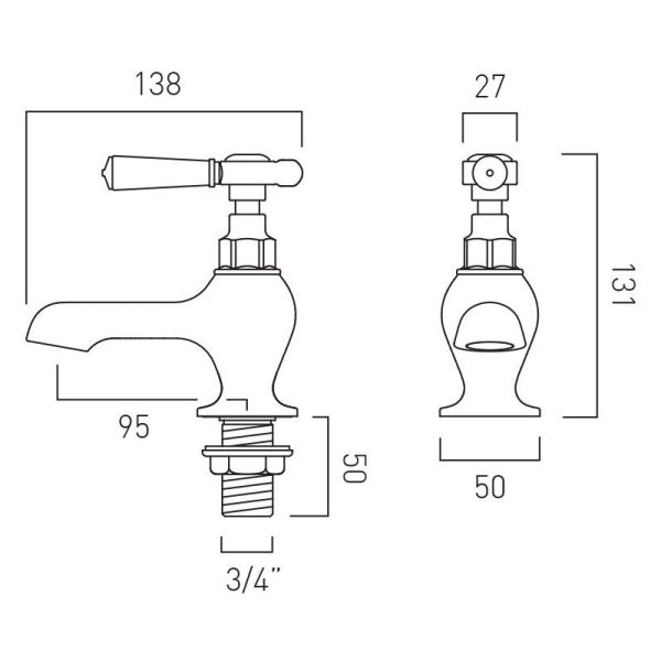 Vado Booth &amp; Co Axbridge Lever Brushed Brass Bath Pillar Taps #2