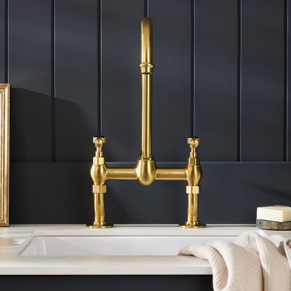 Vado Booth &amp; Co Axbridge Black Lever Brushed Brass Bridge Kitchen Mixer Tap #2