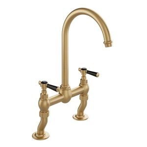 Vado Booth & Co Axbridge Black Lever Brushed Brass Bridge Kitchen Mixer Tap