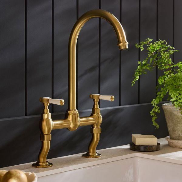 Vado Booth &amp; Co Axbridge Lever Brushed Brass Bridge Kitchen Mixer Tap #3