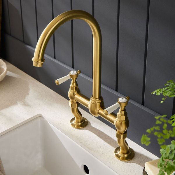 Vado Booth &amp; Co Axbridge Lever Brushed Brass Bridge Kitchen Mixer Tap #2