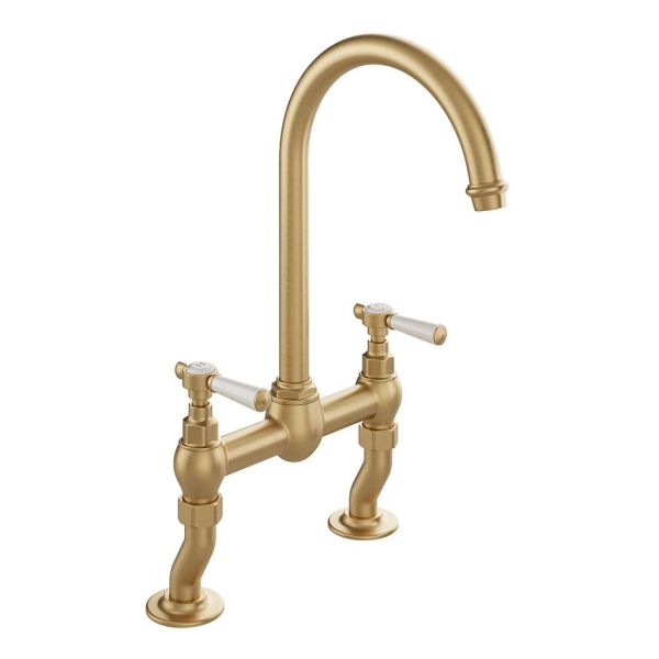 Vado Booth &amp; Co Axbridge Lever Brushed Brass Bridge Kitchen Mixer Tap