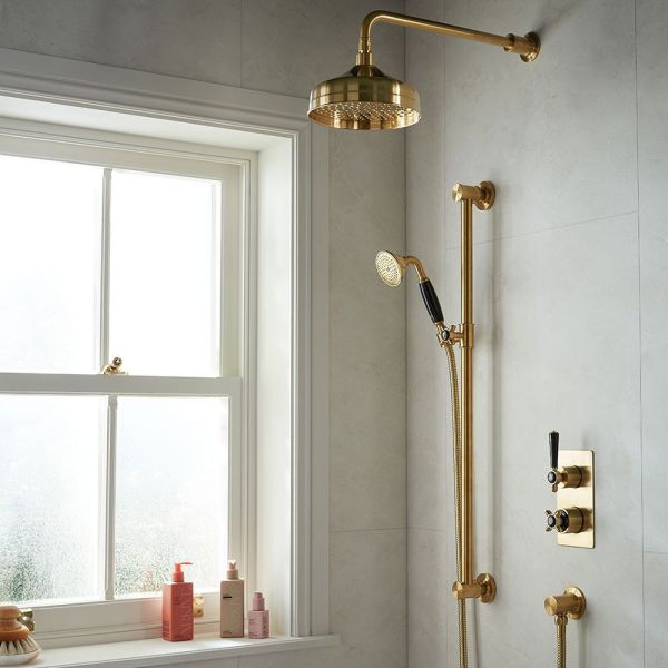 Vado Booth &amp; Co Axbridge Brushed Brass 200mm Round Shower Head with Arm #3