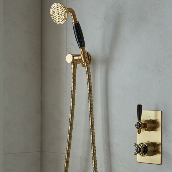 Vado Booth &amp; Co Axbridge Brushed Brass Mini Handset Shower Kit with Outlet with Black Handle #4