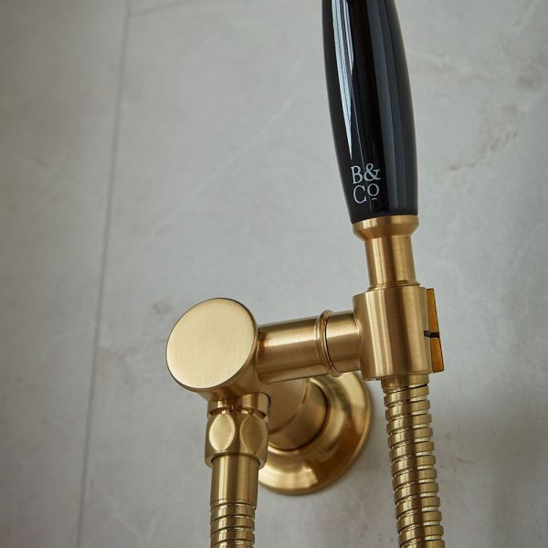 Vado Booth &amp; Co Axbridge Brushed Brass Mini Handset Shower Kit with Outlet with Black Handle #2
