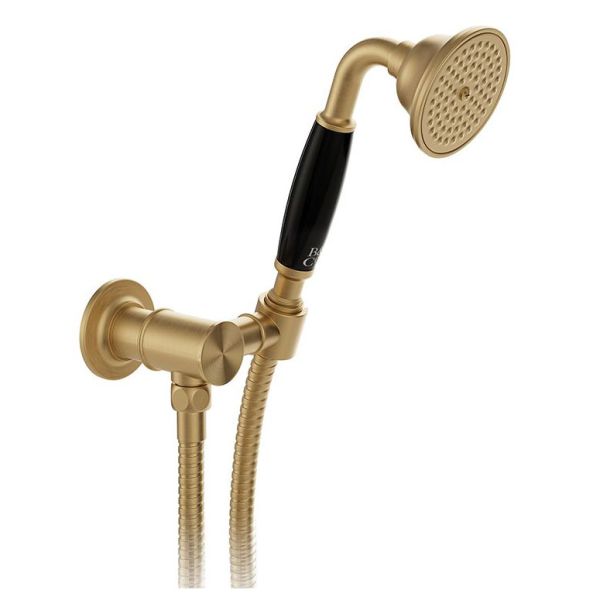 Vado Booth &amp; Co Axbridge Brushed Brass Mini Handset Shower Kit with Outlet with Black Handle