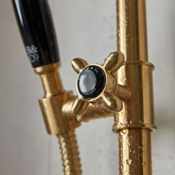 Vado Booth &amp; Co Axbridge Brushed Brass Slider Rail Shower Kit with Black Handles #2
