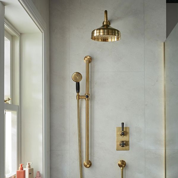 Vado Booth &amp; Co Axbridge Brushed Brass Slider Rail Shower Kit with Black Handles #3