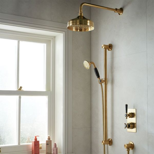 Vado Booth &amp; Co Axbridge Brushed Brass Slider Rail Shower Kit with Black Handles #4