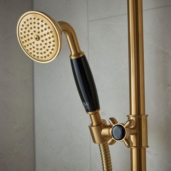 Vado Booth &amp; Co Axbridge Brushed Brass Slider Rail Shower Kit with Black Handles #5