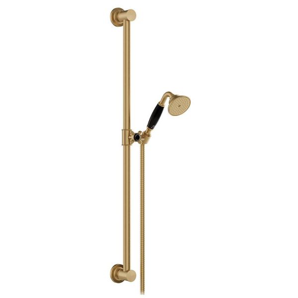 Vado Booth &amp; Co Axbridge Brushed Brass Slider Rail Shower Kit with Black Handles
