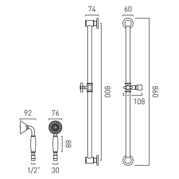 Vado Booth &amp; Co Axbridge Brushed Brass Slider Rail Shower Kit #4
