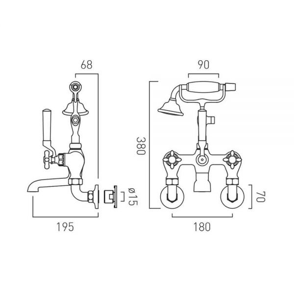 Vado Booth &amp; Co Axbridge Cross Chrome Wall Mounted Bath Shower Mixer Tap #2