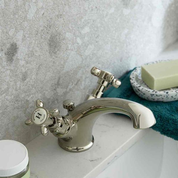 Vado Booth &amp; Co Axbridge Cross Nickel Mono Basin Mixer Tap with Pop Up Waste #2