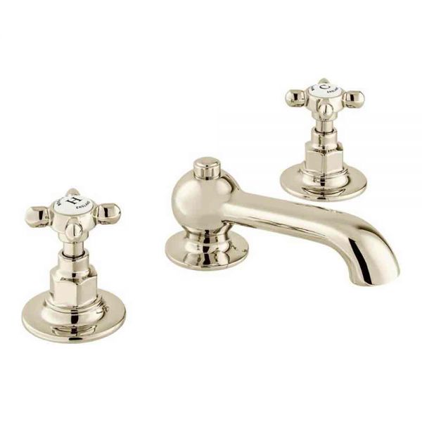 Vado Booth &amp; Co Axbridge Cross Nickel Deck Mounted 3 Hole Basin Mixer Tap with Pop Up Waste