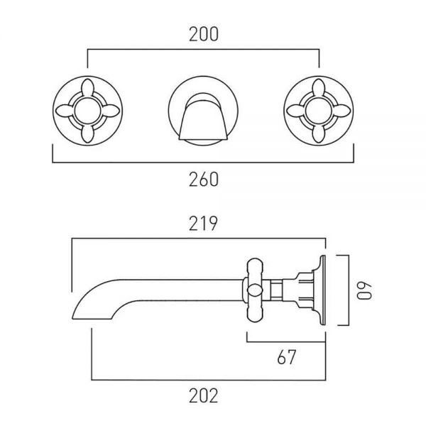 Vado Booth &amp; Co Axbridge Cross Nickel Wall Mounted 3 Hole Basin Mixer Tap #3