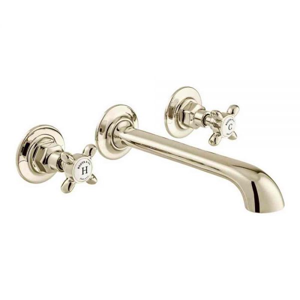 Vado Booth &amp; Co Axbridge Cross Nickel Wall Mounted 3 Hole Basin Mixer Tap