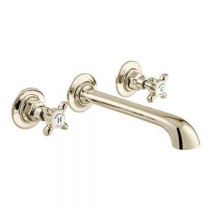 Vado Booth & Co Axbridge Cross Nickel Wall Mounted 3 Hole Basin Mixer Tap