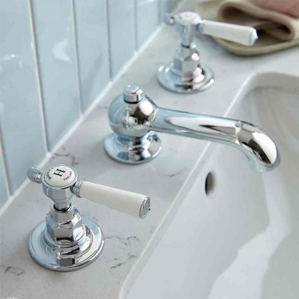 Vado Booth &amp; Co Axbridge Lever Chrome Deck Mounted 3 Hole Basin Mixer Tap with Pop Up Waste #2