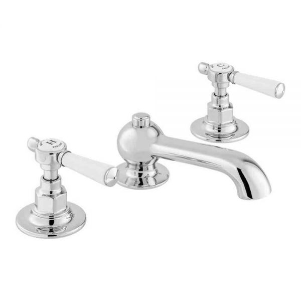 Vado Booth &amp; Co Axbridge Lever Chrome Deck Mounted 3 Hole Basin Mixer Tap with Pop Up Waste