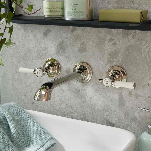 Vado Booth &amp; Co Axbridge Lever Nickel Wall Mounted 3 Hole Basin Mixer Tap #2