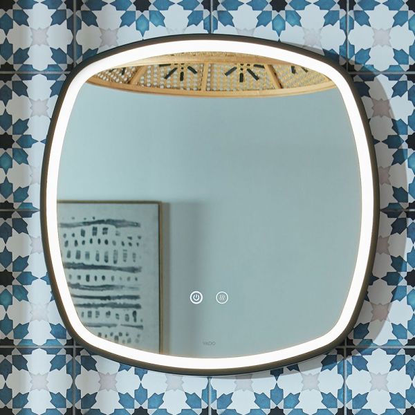 Vado Cameo Matt Black 500mm Illuminated Soft Square Bathroom Mirror #3