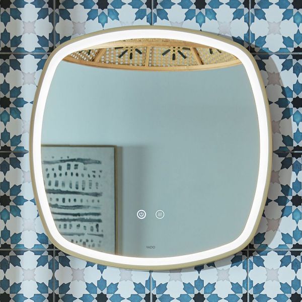 Vado Cameo Satin Brass 500mm Illuminated Soft Square Bathroom Mirror #2