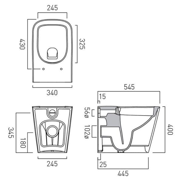 Vado Cameo Square Rimless Back to Wall Toilet #3